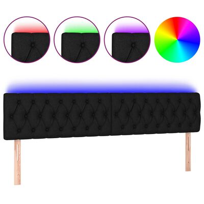 vidaXL Tăblie de pat cu LED, negru, 180x7x78/88 cm, textil