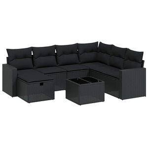 vidaXL Set mobilier de grădină cu perne, 8 piese, negru, poliratan