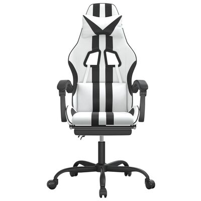 vidaXL Scaun de gaming cu suport picioare, alb/negru, piele ecologică