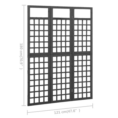 vidaXL Separator cameră cu 3 panouri negru 121x180 cm nuiele lemn brad