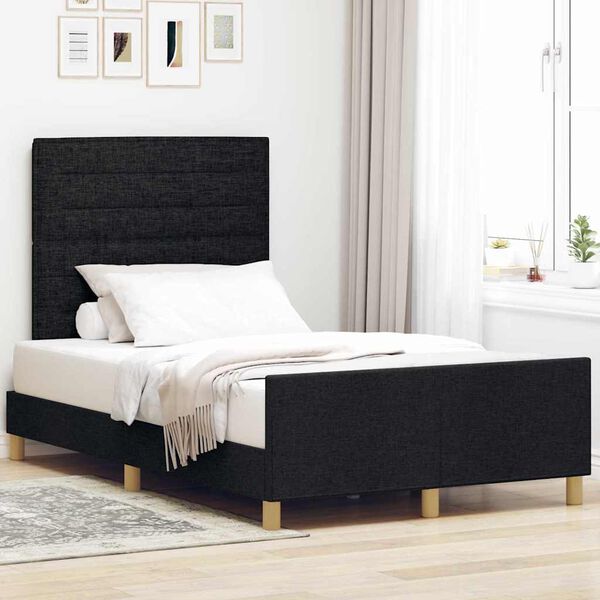 vidaXL Cadru de pat cu headboard Negru 120 x 190 cm țesătură