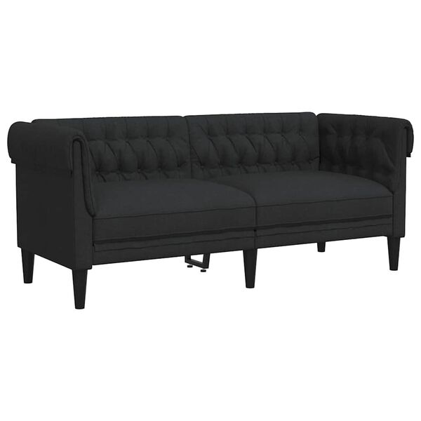 vidaXL Canapea Chesterfield cu 2 locuri, negru, material textil