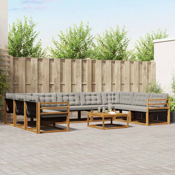 vidaXL Set de canapele de exterior 10 pcs Gri natural și deschis