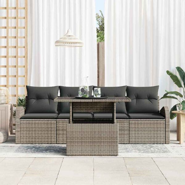 vidaXL Set de canapele pentru grădină cu pernă 5 pcs Gri Poli Rattan