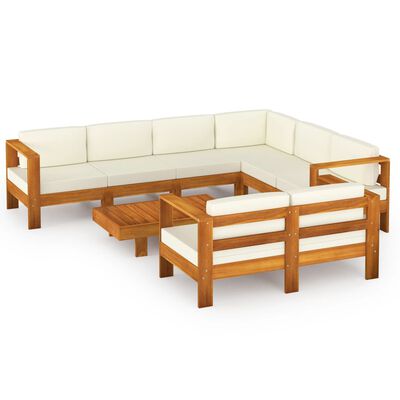 vidaXL Set mobilier grădină perne alb/crem, 8 piese, lemn masiv acacia