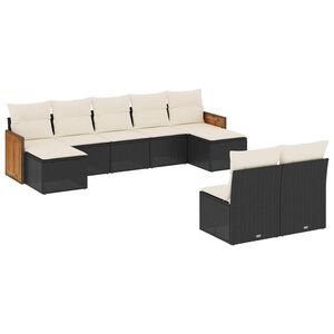 vidaXL Set mobilier de grădină cu perne, 9 piese, negru, poliratan