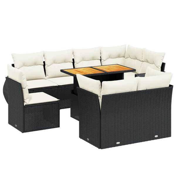 vidaXL Set mobilier de grădină cu perne, 9 piese, negru, poliratan