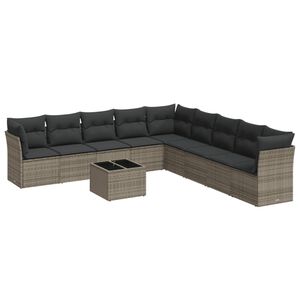 vidaXL Set mobilier de grădină cu perne, 10 piese, gri, poliratan