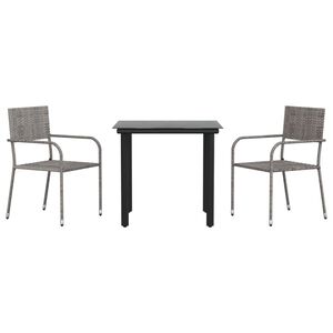vidaXL Set mobilier de grădină, 3 piese, gri&negru, poliratan și oțel