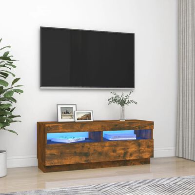 vidaXL Comodă TV cu lumini LED, stejar fumuriu, 100x35x40 cm