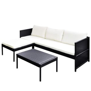 vidaXL Set mobilier de grădină cu perne, 3 piese, negru, poliratan