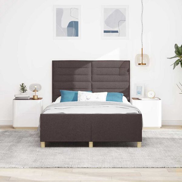 vidaXL Cadru de pat cu headboard Maro &icirc;nchis 140 x 200 cm țesătură