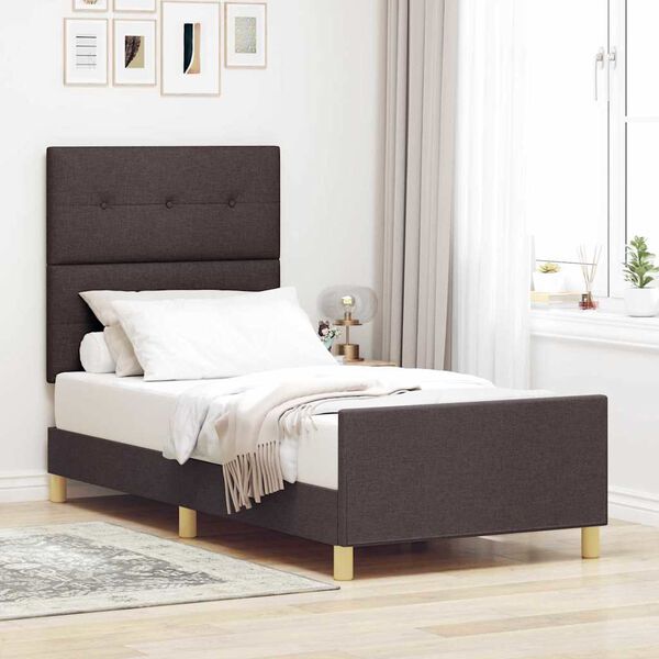 vidaXL Cadru de pat cu headboard Maro &icirc;nchis 90 x 200 cm țesătură