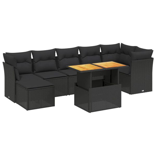vidaXL Set mobilier de grădină cu perne, 8 piese, negru, poliratan
