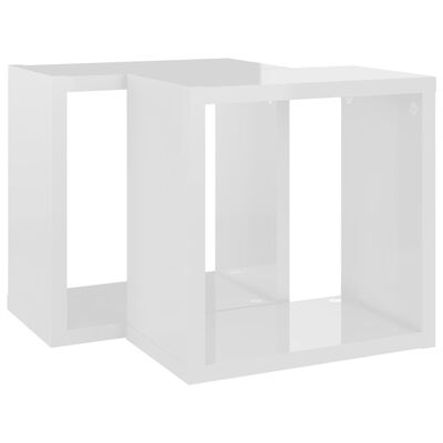 vidaXL Rafturi de perete cub, 2 buc., alb extralucios, 26x15x26 cm