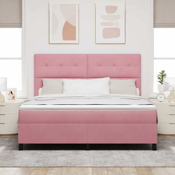 vidaXL Pat cu arcuri cu saltea cu headboard Roz 180 x 200 cm țesătură