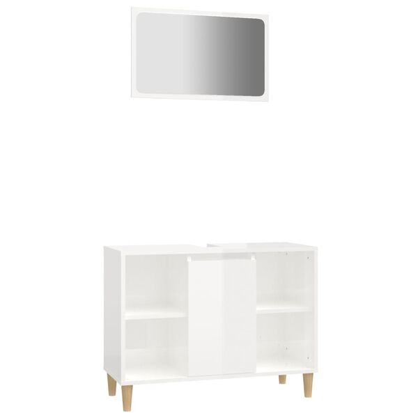 vidaXL Set mobilier de baie, 2 piese, alb extralucios, lemn compozit