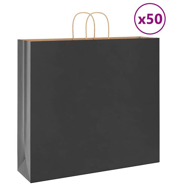 vidaXL Saci de h&acirc;rtie 50 buc cu m&acirc;nere negre 54x15x49 cm