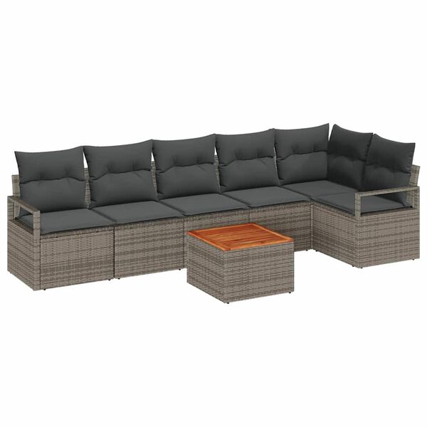 vidaXL Set de canapele pentru grădină cu pernă 7 pcs Gri Rattan poli