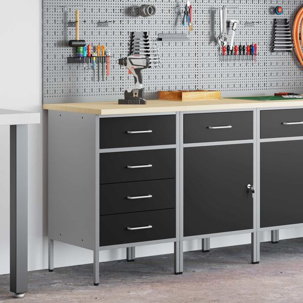 vidaXL Dulap de lucru cu sertar 2 pcs Negru și Gri 75 x 45 x 85 cm