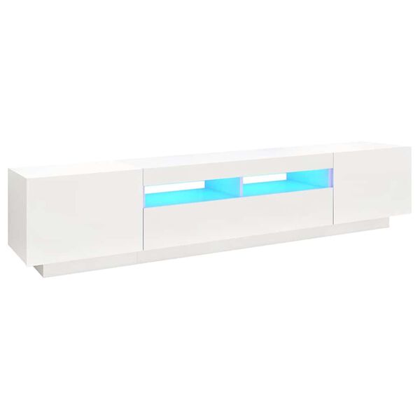vidaXL Comodă TV cu lumini LED, alb, 200x35x40cm