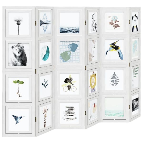 vidaXL Paravan cameră 6 panouri, alb, lemn masiv paulownia