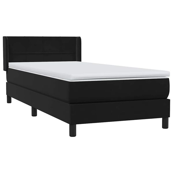 vidaXL Pat box spring cu saltea, negru, 90x220 cm, catifea