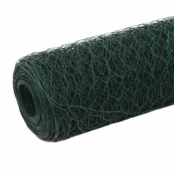 vidaXL Plasă de s&acirc;rmă găini, verde, 25 x 1,5 m, oțel cu &icirc;nveliș PVC