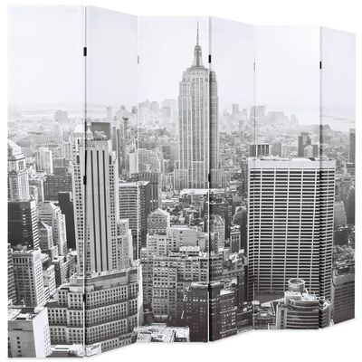 vidaXL Paravan cameră pliabil, 228 x 170 cm, New York pe zi, alb/negru