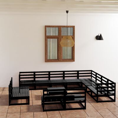 vidaXL Set mobilier de grădină, 13 piese, negru, lemn masiv de pin
