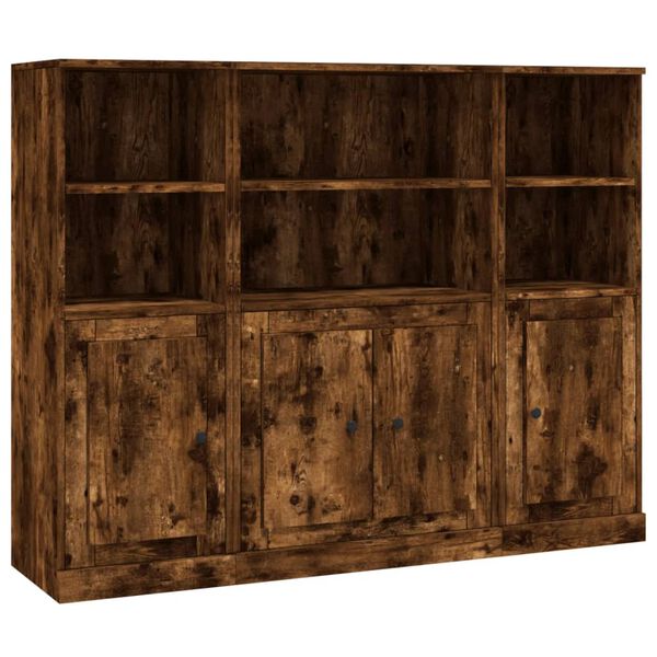 vidaXL Dulapuri &icirc;nalte, 3 buc., stejar fumuriu, lemn compozit