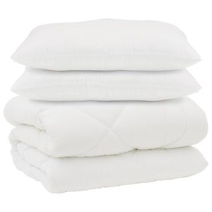 vidaXL Duvet cu perne cu pernă 3 pcs Alb Microfibră și Pene de Rață