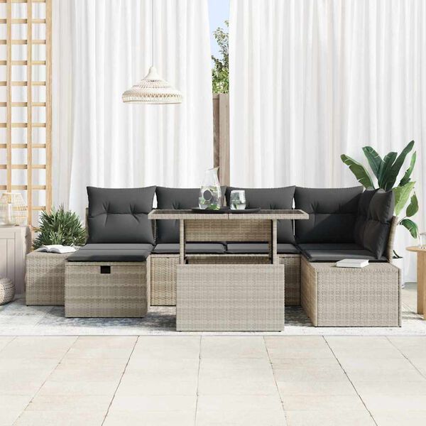 vidaXL Set de canapele pentru grădină 7 pcs Gri deschis Rattan poli