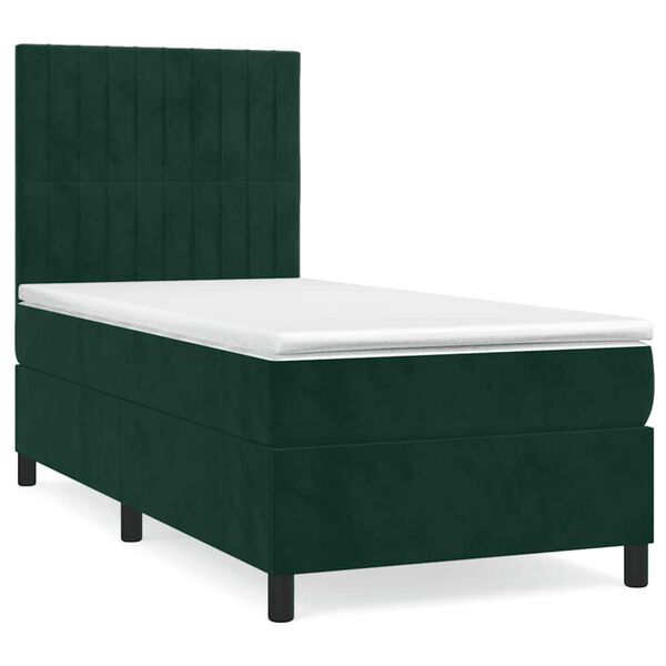 vidaXL Pat box spring cu saltea, verde &icirc;nchis, 80x200 cm, catifea