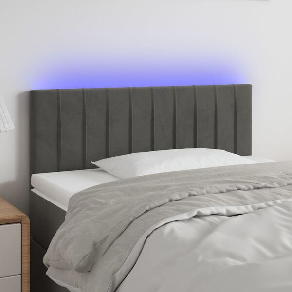 vidaXL Tăblie de pat cu LED, gri &icirc;nchis, 90x5x78/88 cm, catifea