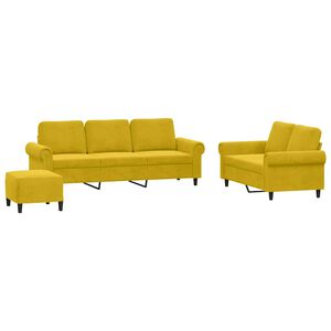vidaXL Set de canapele cu perne, 3 piese, galben, catifea