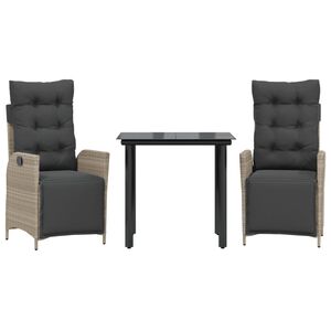 vidaXL Set mobilier de grădină cu perne, 3 piese,gri deschis,poliratan