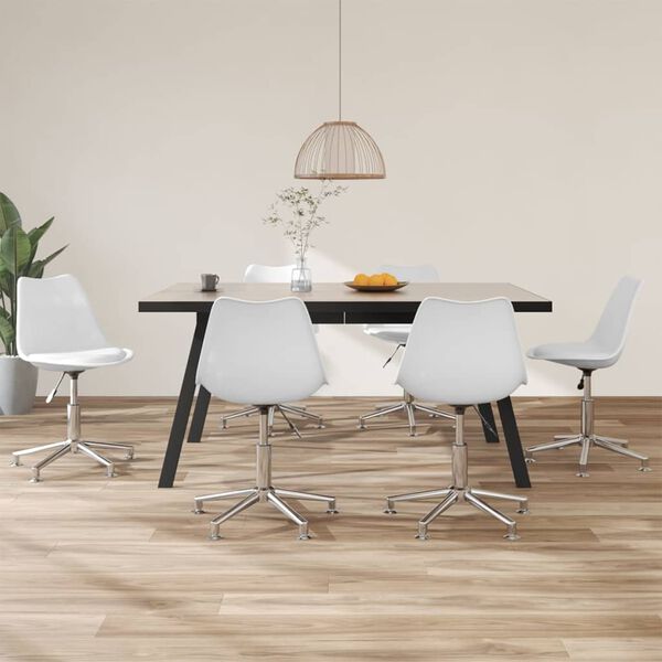 vidaXL Scaune de bucătărie pivotante, 6 buc., alb, piele ecologică