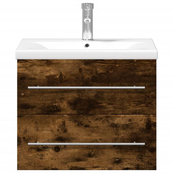 vidaXL Dulap pentru chiuvetă de baie lavoar &icirc;ncorporat, stejar fumuriu