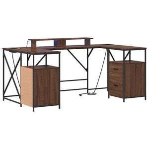 vidaXL Birou cu sertar Stejar &icirc;nchis 182 x 101 x 87,5 cm Lemn compozit