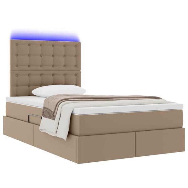 vidaXL Pat cu saltea și LED Cappuccino 120 x 190 cm Piele artificială