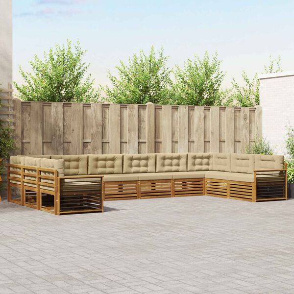 vidaXL Seturi de canapele 10 pcs Natural și Bej Lemn Solid de Acacia