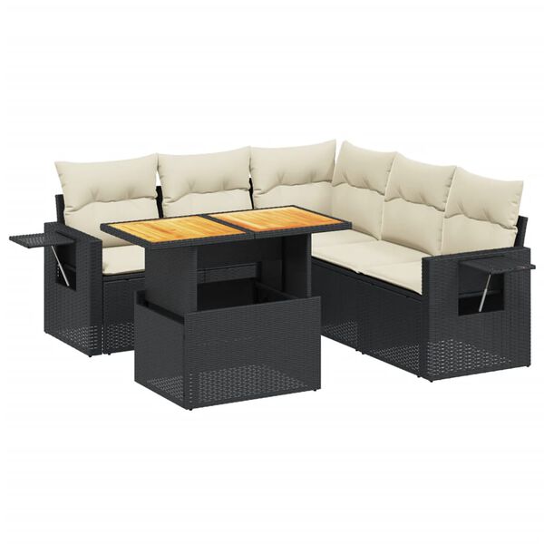 vidaXL Set mobilier de grădină cu perne, 6 piese, negru, poliratan