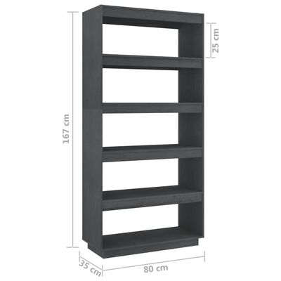 vidaXL Bibliotecă/Separator cameră, gri, 80x35x167 cm, lemn masiv pin