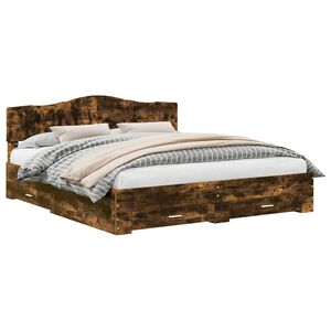 vidaXL Cadru de pat Stejar fumuriu 200 x 200 cm Lemn compozit