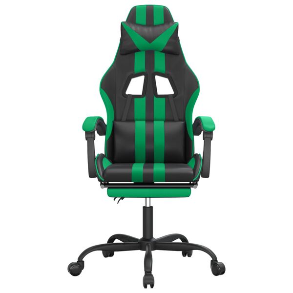 vidaXL Scaun de gaming cu suport picioare negru/verde, piele ecologică