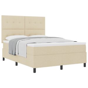 vidaXL Pat cu arcuri cu saltea cu headboard Crem 140 x 200 cm țesătură