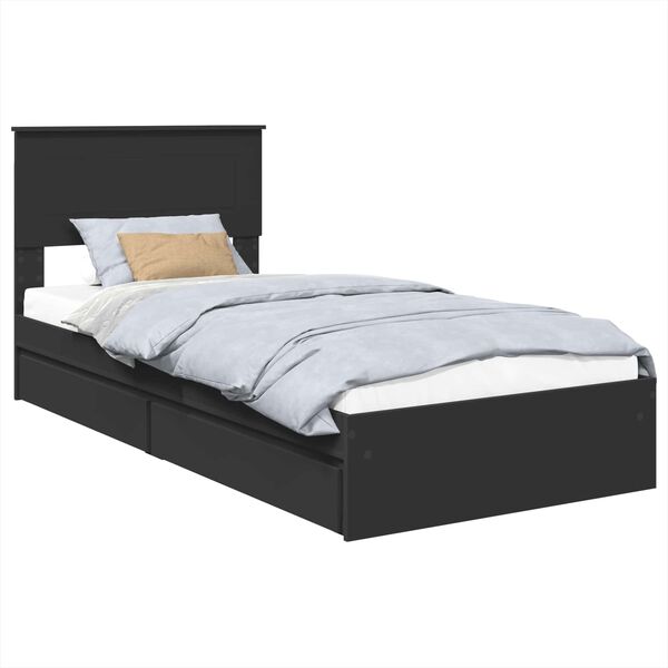 vidaXL Pat cu storage cu headboard Negru 75 x 190 cm Lemn compozit