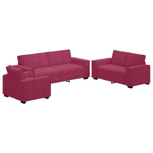 vidaXL Set canapea cu perne, 3 piese, roșu vin, catifea