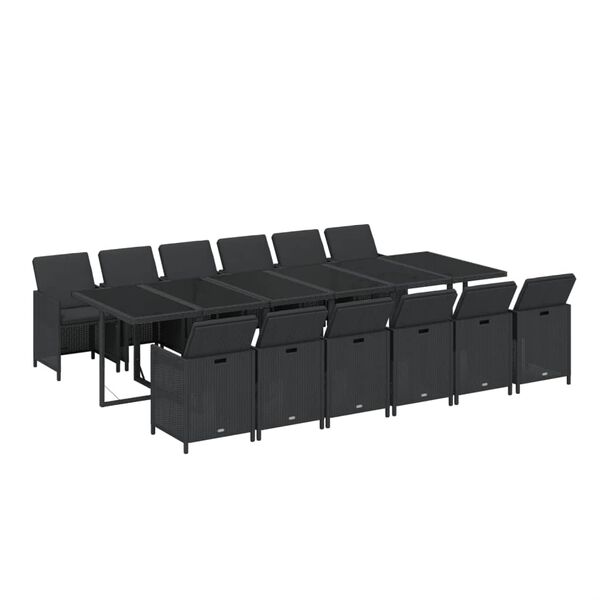 vidaXL Set mobilier de exterior cu perne, 13 piese, negru, poliratan